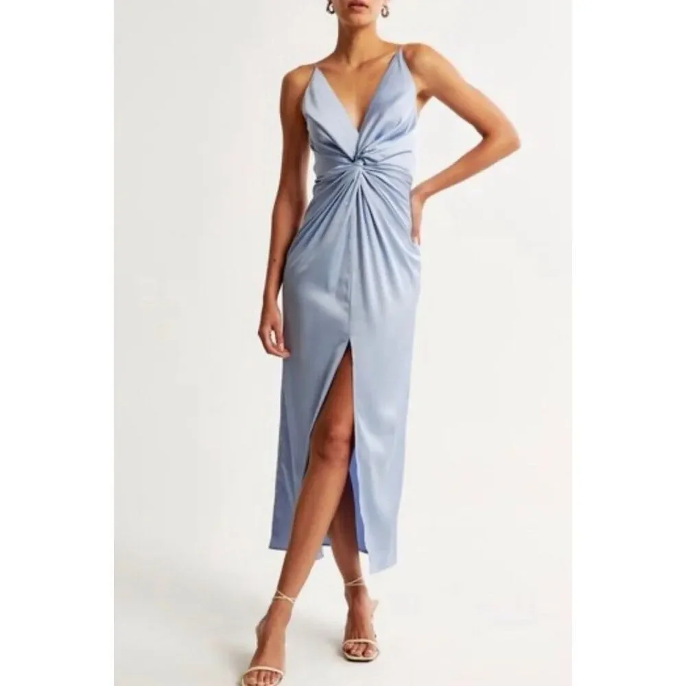 Abercrombie & Fitch Draped Fit Front Maxi Dress | Large in Blue